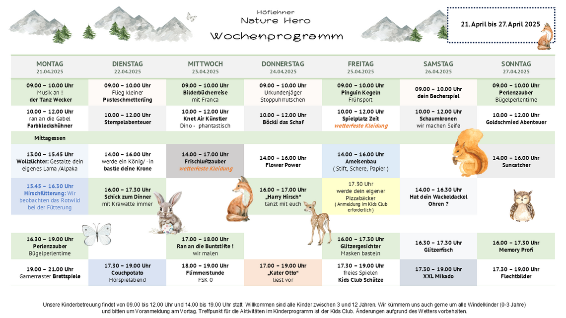 Programm 21.04.. bis 27.04.2025