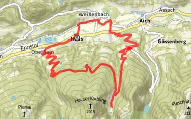 Routenansicht Hauser Kaibling Runde vom Naturhotel Höflehner als Ausgangspunkt.